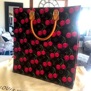 SOLD Sac Plat Hand Tote Bag Cherry Mono